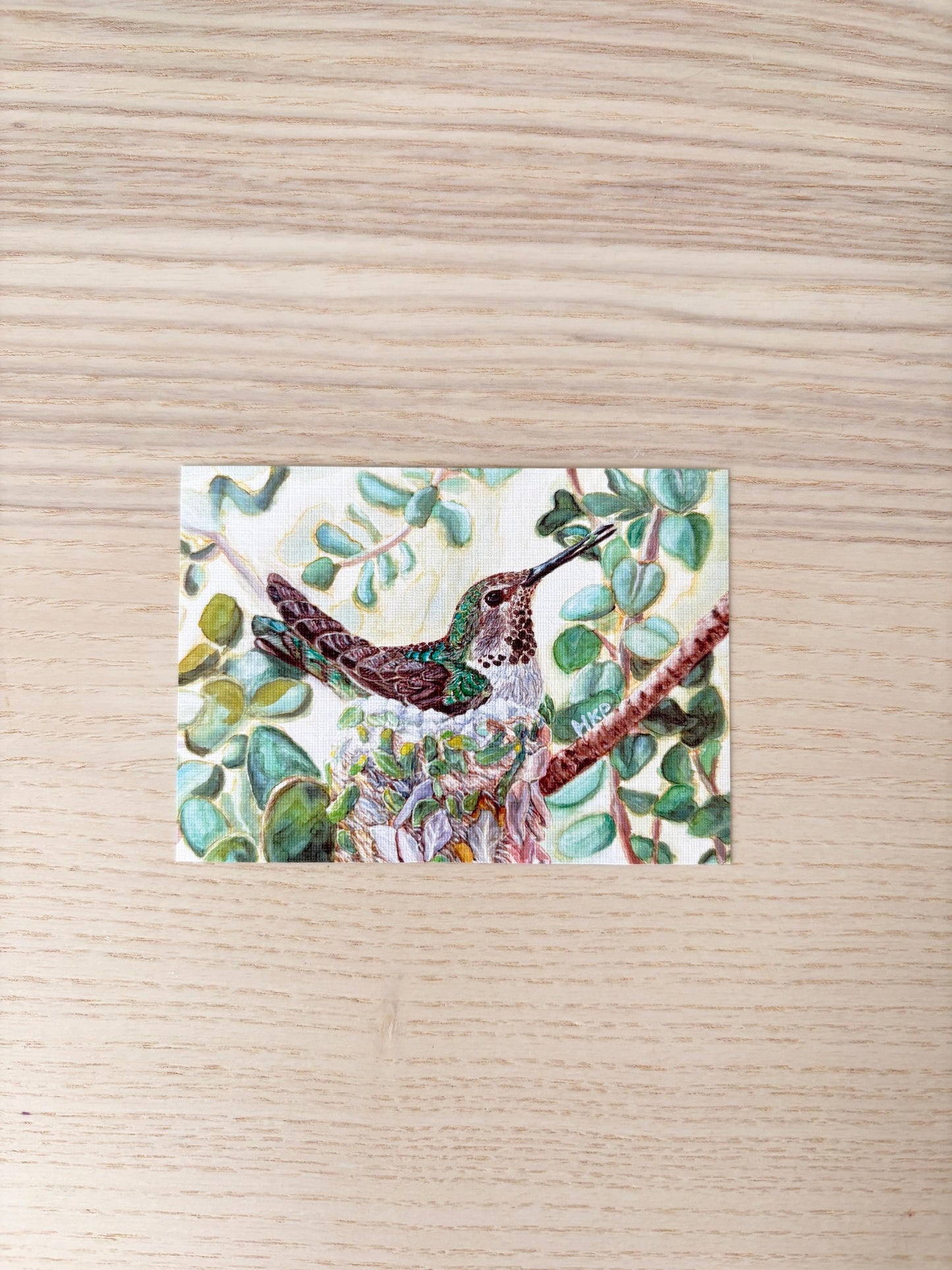 Hummingbird Nest Mini Painting with Handmade Easel Display | Hummingbird Art | Cozy Nature Art | Small Desk Decor