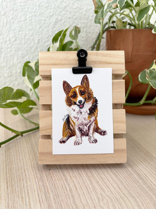 Corgi Mini Art Print with Handmade Easel: Desk Decor