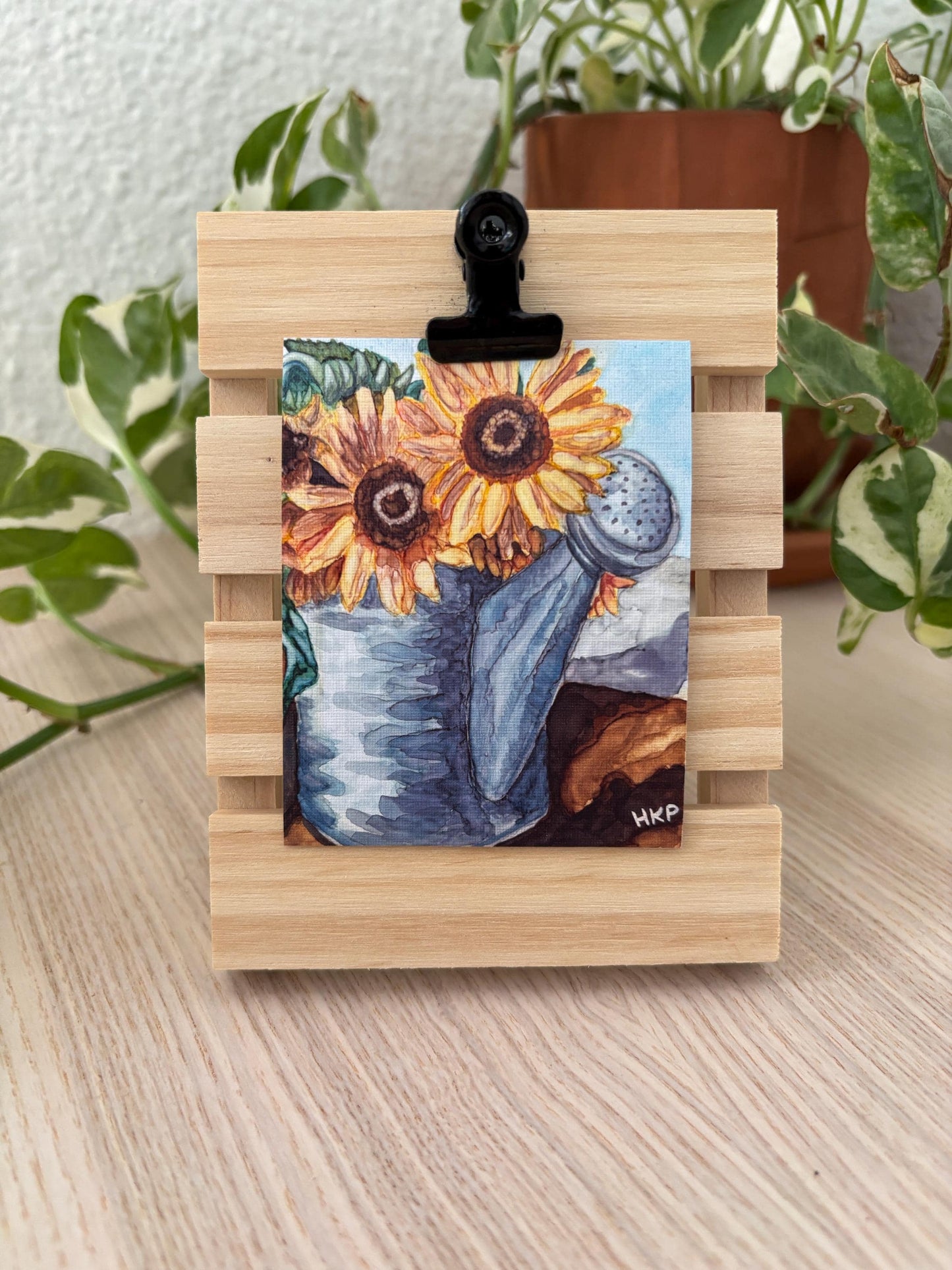 Sunflowers Mini Painting with Handmade Easel Display | Small Desk Decor | Plant Lover Gift