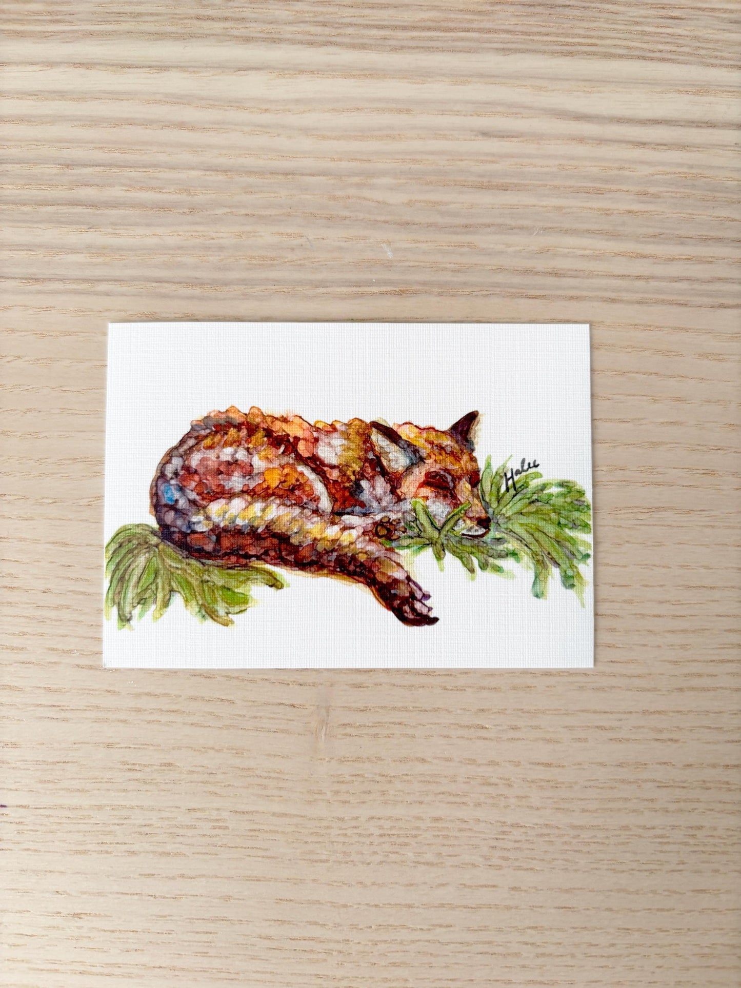 Sleeping Fox Mini Painting with Handmade Easel Display | Cozy Nature Art | Small Desk Decor
