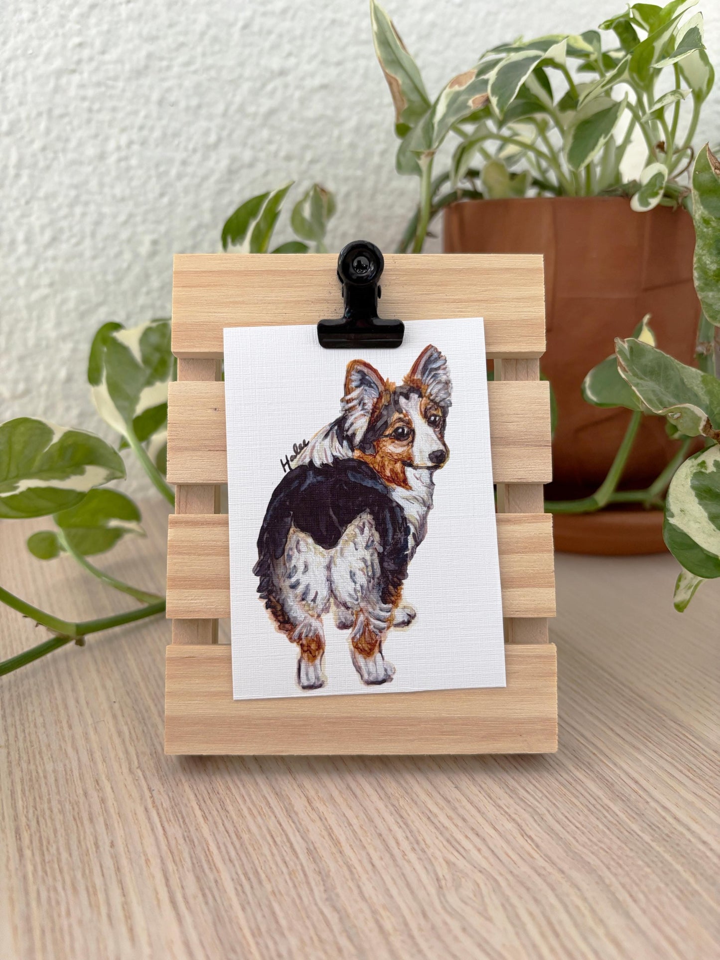 Corgi Butt Mini Art Print with Handmade Easel - Dog Lover Gift