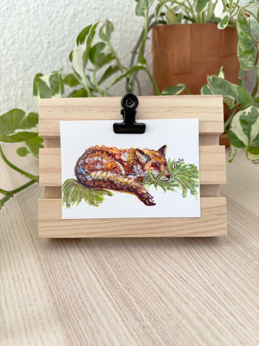 Sleeping Fox Mini Painting with Handmade Easel Display | Cozy Nature Art | Small Desk Decor